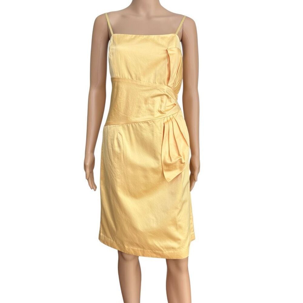 Max and Cleo yellow cocktail satin dress cotton blend sash detail size 12